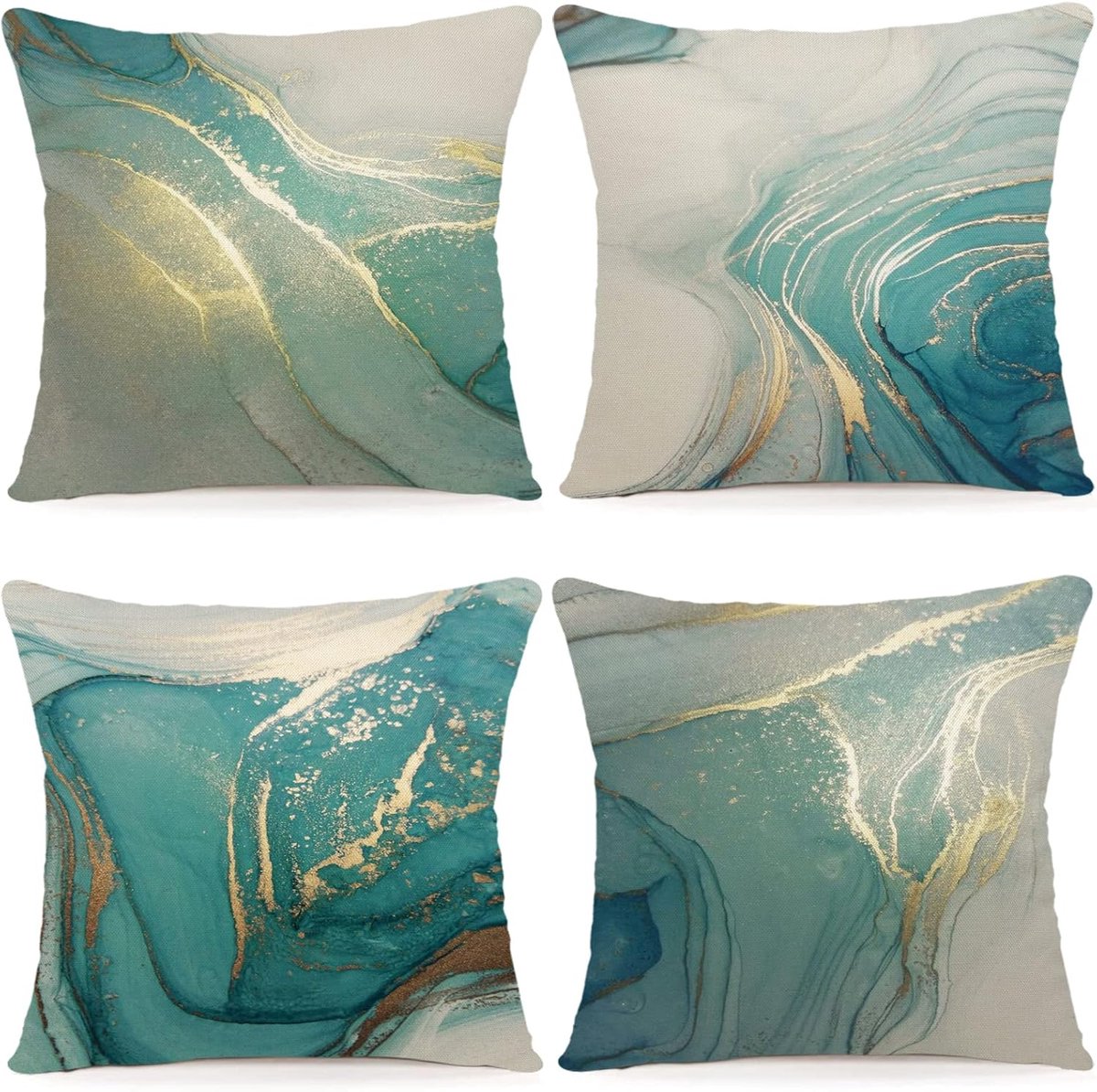 Linnen kussenslopen 50 x 50 cm - set van 4 - geometrisch patroon - perfect voor sofa en bed - ShopVlot