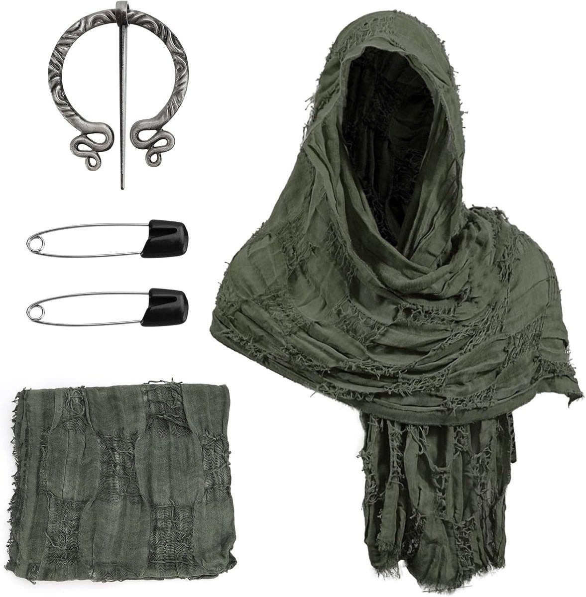 Middeleeuwse Cape voor Halloween, Vintage Goth Cape, Schouder Sjaal, Lange Sjaal met Broche, Kostuumfeest en Carnaval Accessoire