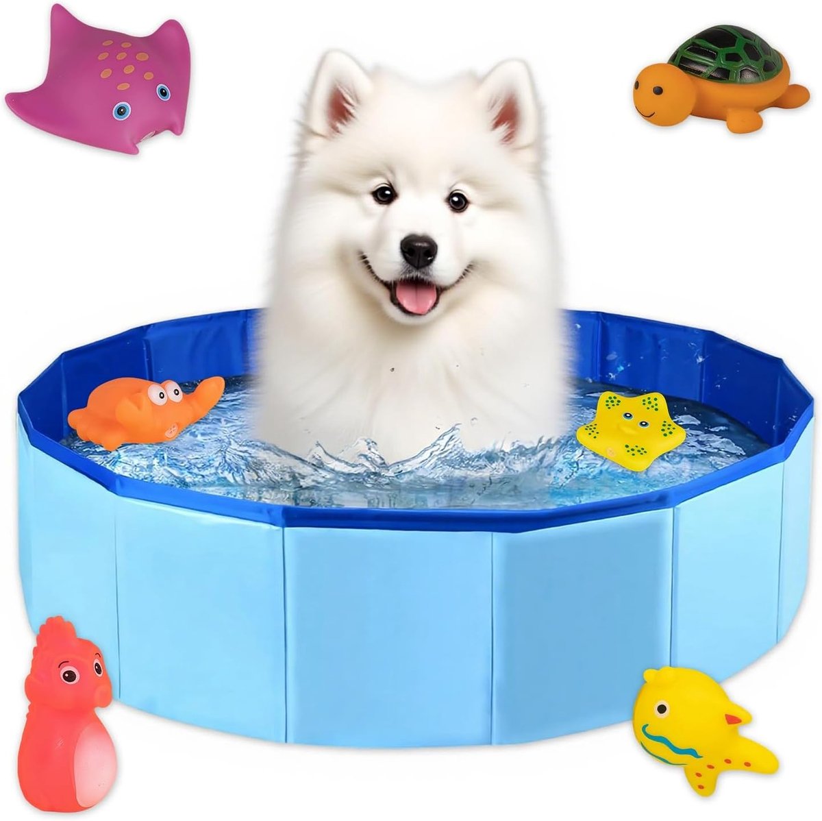 Vouwbare Badkuip voor Kleine Honden en Katten, 50 × 10 cm, Inclusief Water Speelgoed, Ideaal voor Badderen en Verkoeling