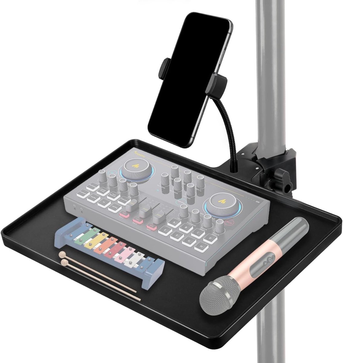 Microfoonstandaard met Telefoonhouder, 20.5 x 27 cm, Geschikt voor Live Streaming, Optredens en Karaoke