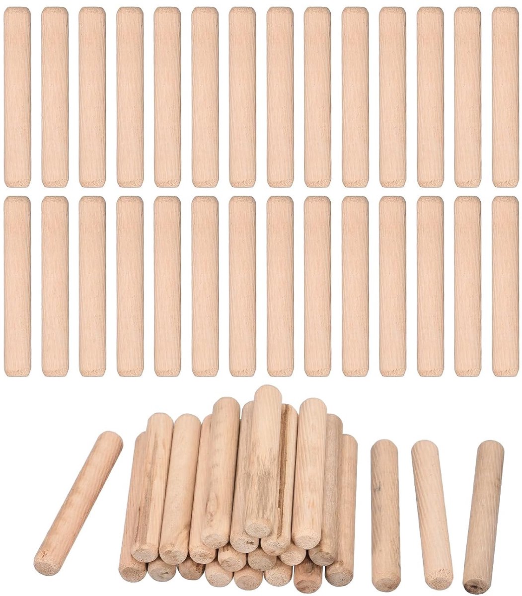 60 stuks houten pluggen 12 x 80 mm (0,47 x 3,15) gegroefde afgeschuinde uiteinden houten pluggen pinnen gedroogd hardhout voor houtbewerking meubels plank