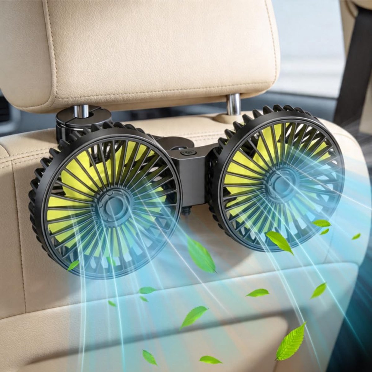 Autoventilator voor achterbank, 360° autokoelventilator, 3 standen, mini-ventilator, krachtige stille luchtventilator, thuis, kantoor, auto, ventilator achterbank