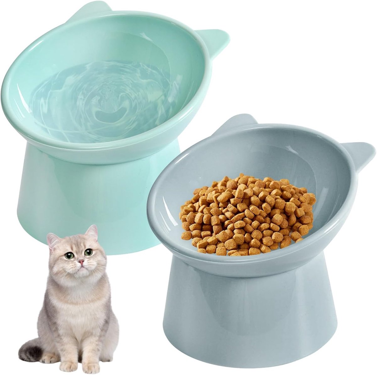 2-in-1 kattenvoerbak en waterbakset, verhoogde kattenbak met standaard, voederbak kat, anti-braken kattenvoerbak, voor katten en kleine honden