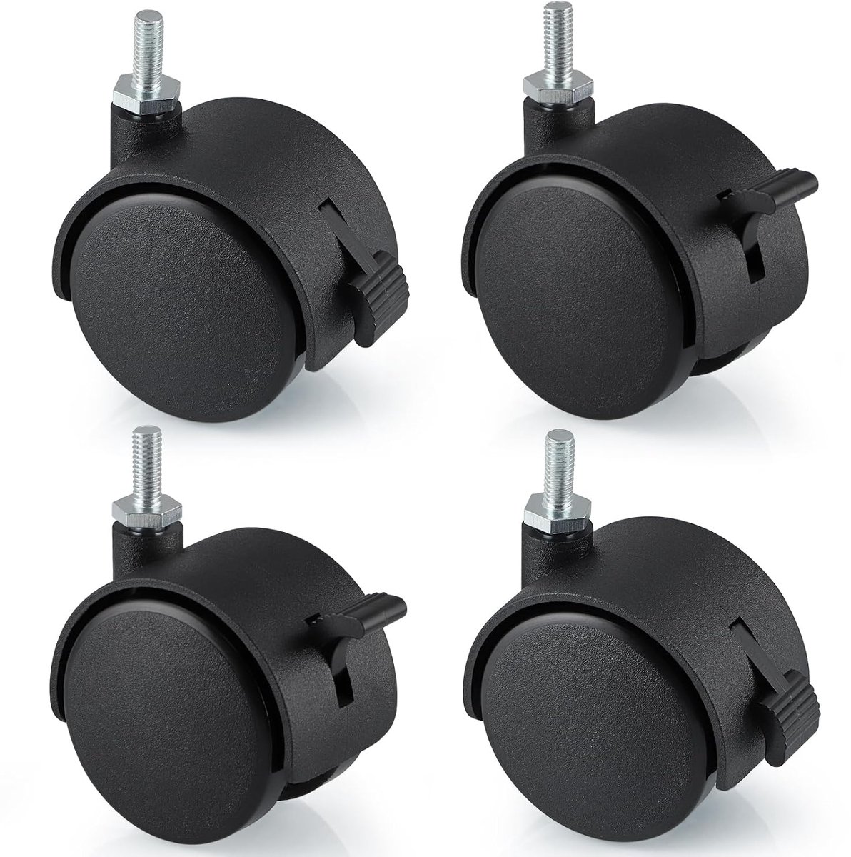 4 stuks 50 mm nylon wielen met rem, zwenkwielen met schacht van 6 mm x 15 mm, nylon wielen met vergrendeling voor kleine meubels