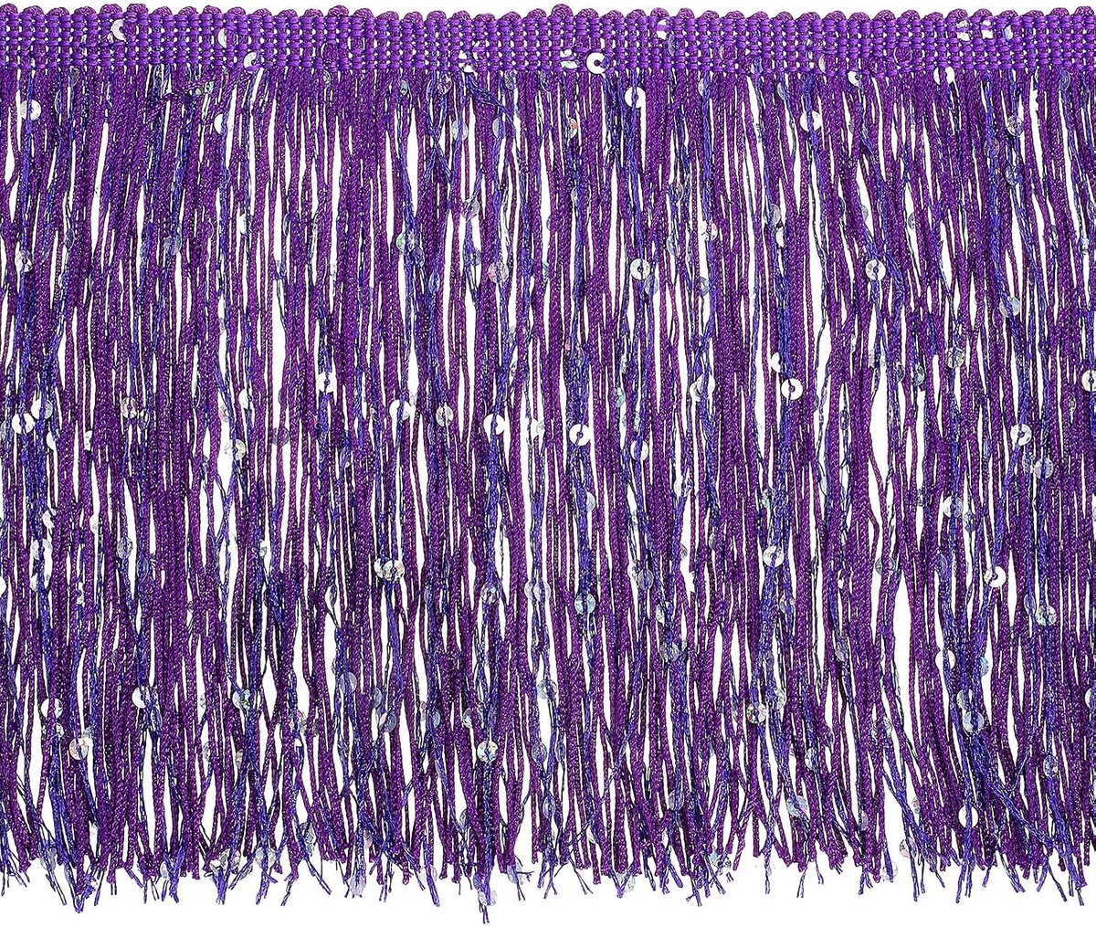 15 cm paillettenfranjes, glinsterende doe-het-zelf franjes, band voor kostuum, kleding, doe-het-zelf, naaien, handwerk, decoratie, 5 m, paars