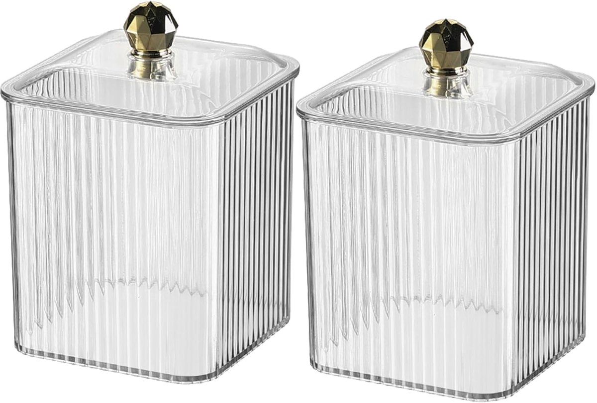 Doorzichtige Wattenstaafjes Houder Organizer met Deksel, Katoenen Pad Container voor Badkamer, Qtips Houder Dispenser voor Slaapkamer, Waterdicht Wattenstaafje Opbergcontainer (Transparant, S)