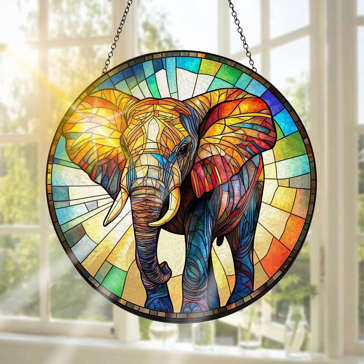 Glas-in-Lood Raamdecoratie, Ideaal Om Het Raam Mee Te Versieren Dieren - Handgemaakte Raamdecoratie Voor Tuin, Raam, Binnen En Buiten, Kerstfeest, 20 X 20 cm