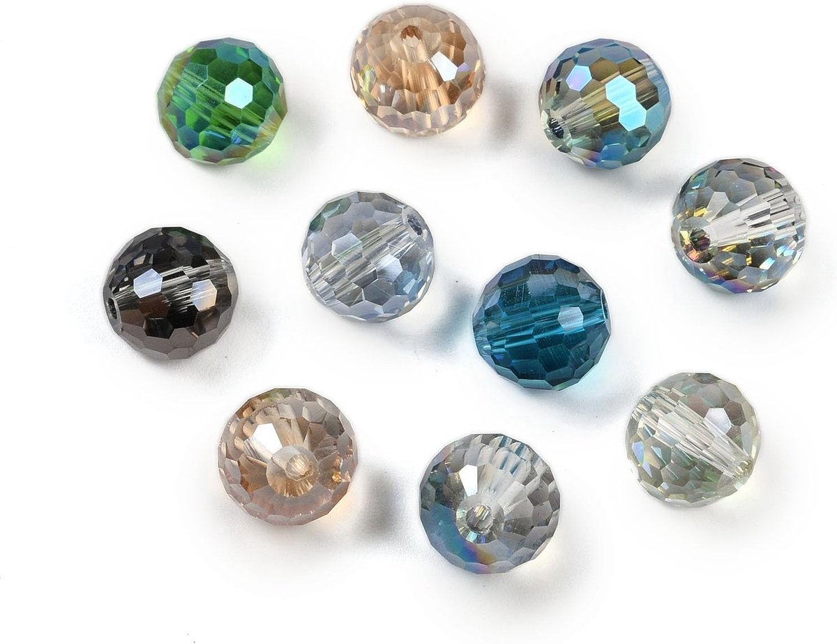 100 stks Gemengde Kleuren 10MM Facet Ronde Glazen Kralen Transparante Kristal Losse Kralen voor DIY Sieraden Armband Ketting Ambachten Sleutelhanger Tas Decor