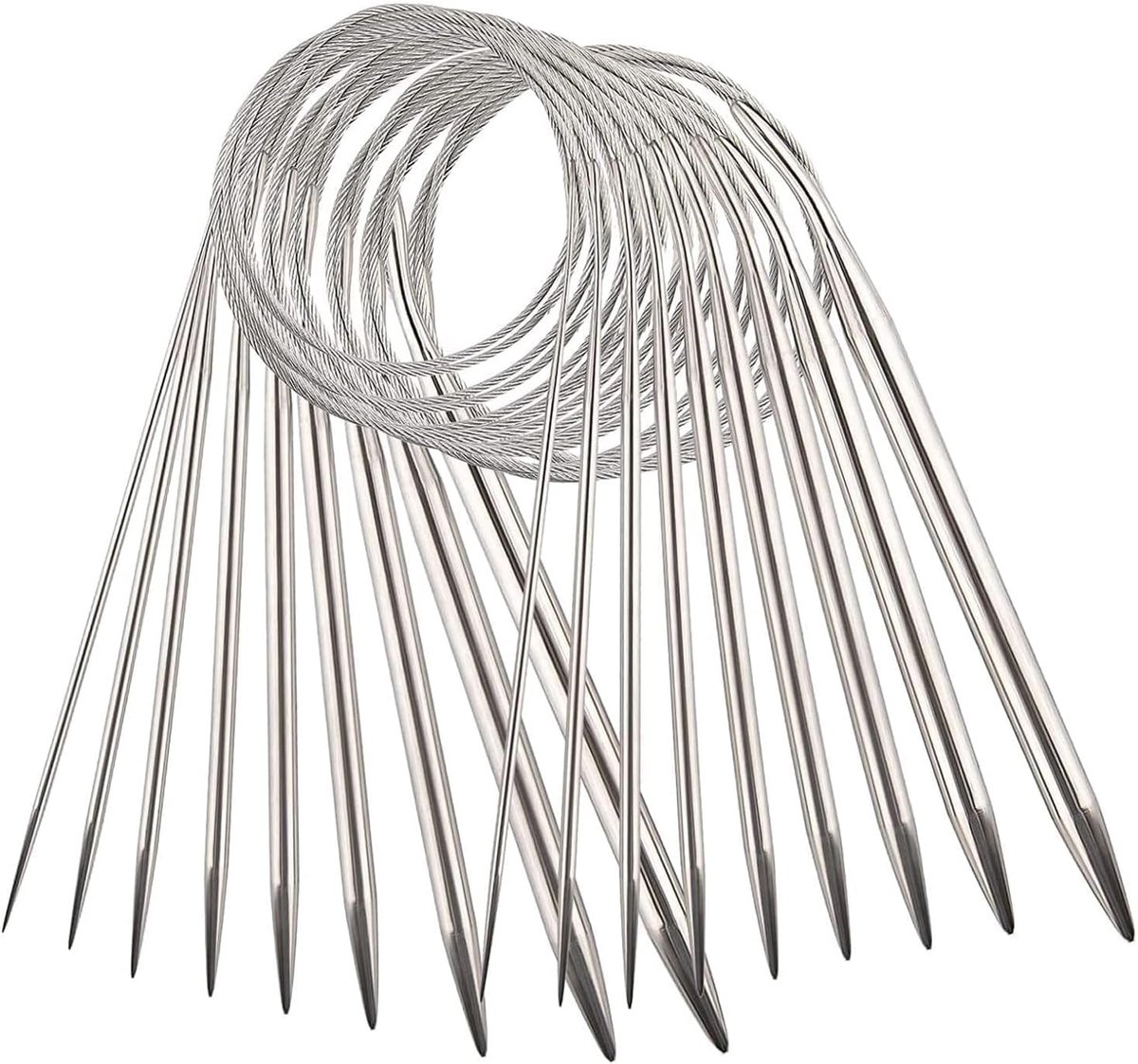 Set van 9 roestvrijstalen rondbreinaalden, 60 cm, metaal, professionele garennaalden voor weefprojecten (2,5 mm/3,5 mm/4,5 mm/5,5 mm/6 mm/7 mm/8 mm/9 mm/10 mm)