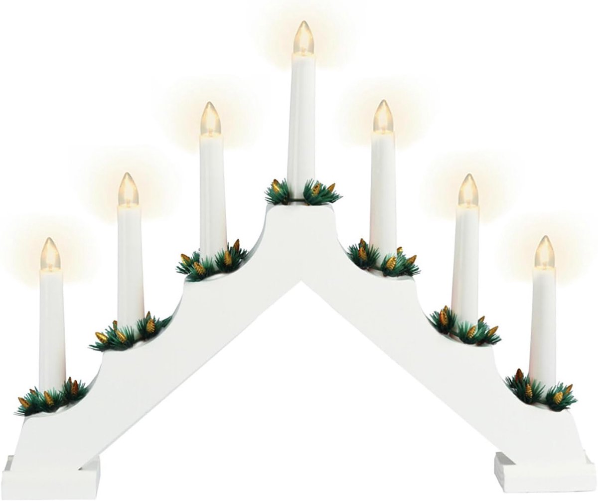lichtboog 39 cm wit - LED kerstdecoratie met timer | 7 led-kaarsen, timer, kerstdecoratie met verlichting, adventskaarsen, lichtboog, kaarsenbrug, werkt op batterijen