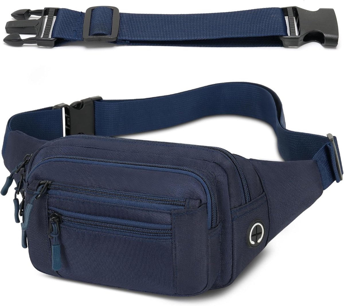 Heuptas voor heren en dames, sport, uniseks, met verstelbare riemverlenging, 30 cm en 6 zakken met ritssluiting, waterdichte riemtassen voor outdoor, wandelen, trekking, fietsen, reizen, Eén