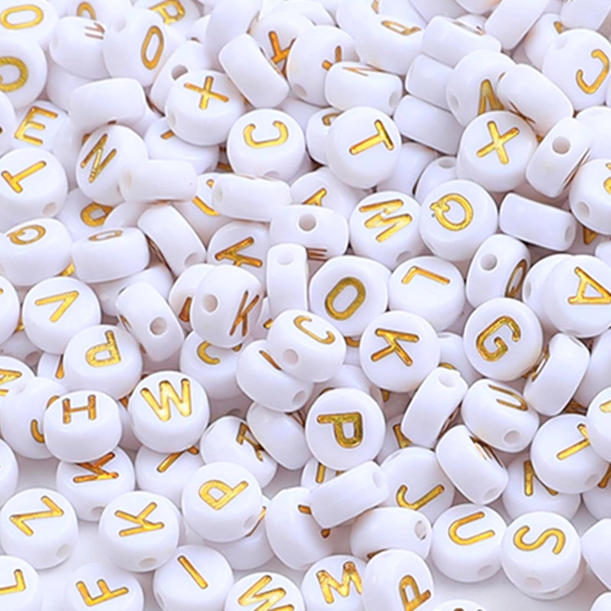 Kralen om te rijgen, acryl alfabet kralen, mix A-Z, gouden kralen voor het maken van sieraden doe-het-zelf halsketting, armband, sleutelhanger (F)