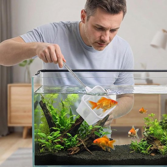 3 stuks Kescher Aquarium, Aquarium Kescher met telescoopsteel, roestvrij staal visnet met uittrekbare greep, 2 rond+1 vierkant, fijnmazig voor het vangen van vissen en garnalen, reiniging — afbeelding 5