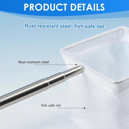 Garnalennet voor aquarium, 6,5 cm, klein visnet met uittrekbare roestvrijstalen handgreep, fijn nylon net, praktisch aquariumschepnet voor kleine vijvers en aquaria, telescopische steel, 1 stuk — afbeelding 2