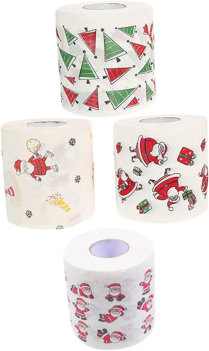 Kerst Toiletpapier Rollen - Feestelijke Prints - Huis Decoratie - Zachte Tissue - 4 Rollen - Multicolor