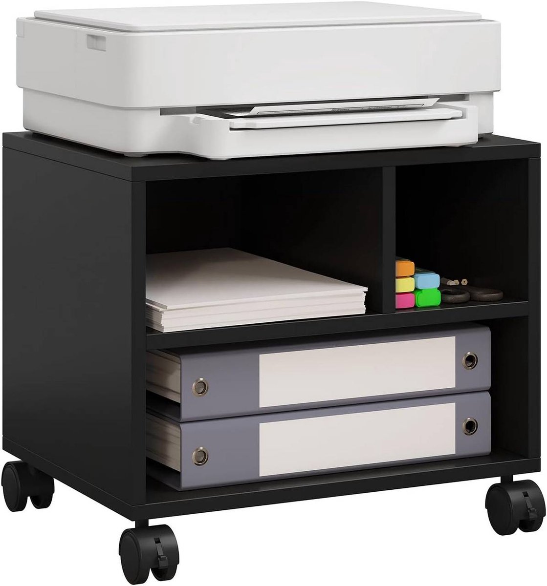 SureDeal® - Printertafel - Wielen - Verrijdbare kantoorcontainer - Archiefwagen - 40x30x35 cm - Zwart