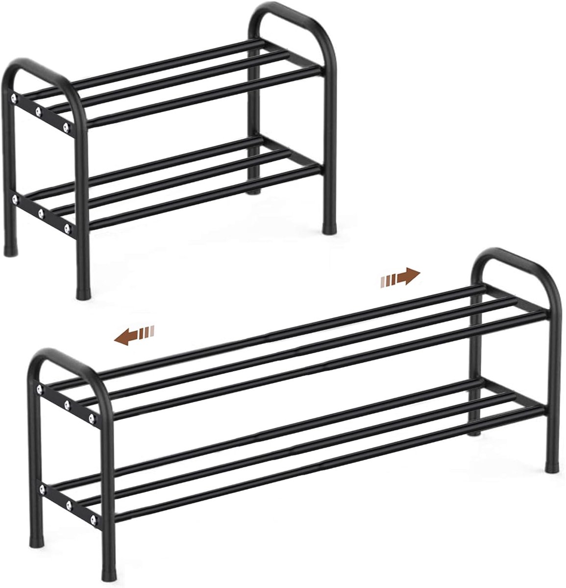 schoenenrek, 2 niveaus, verstelbare metalen schoenopslag, 45 tot 80 cm, ruimtebesparend, voor kleine ruimte, hal, hal, zwart, vrijstaand schoenenrek opslag