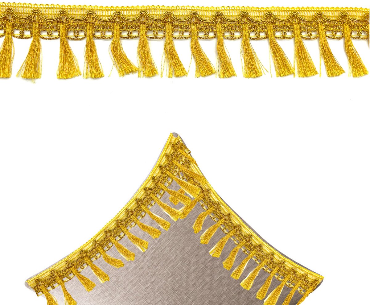 3,5 meter lang (x 5,5 cm diameter) kwastje trim band pompon kleding tafelkleed bruiloft decoratie franjeband voor doe-het-zelf naai-accessoires franje boord gordijn doe-het-zelf naaien (goud)