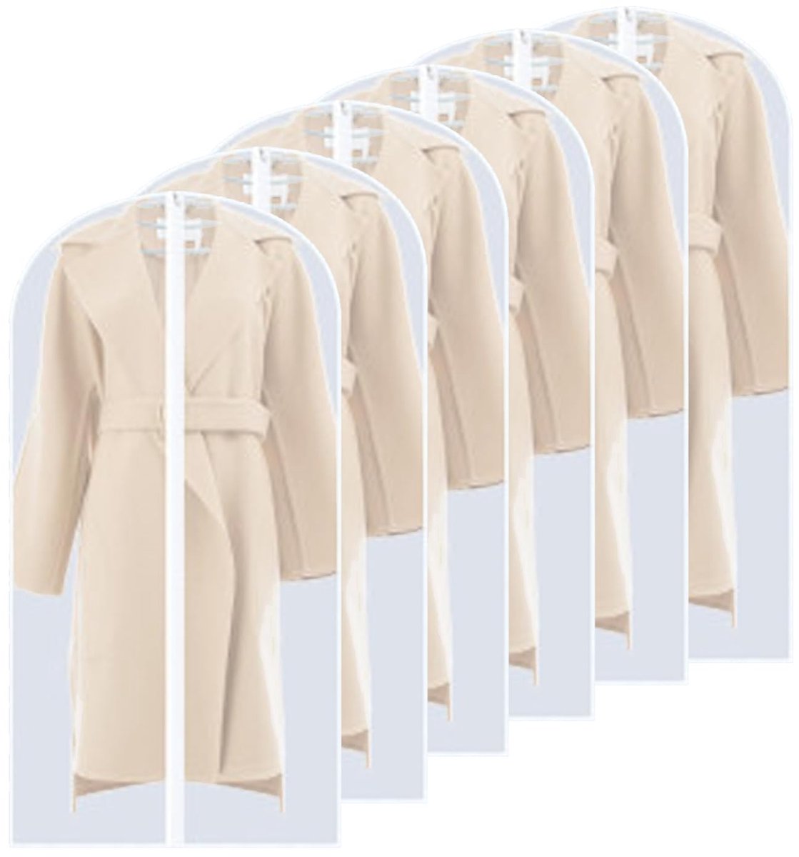 Stofdichte Kledinghoezen Mottenbestendige Jashoes met Rits PEVA Doorschijnende Jurkhoes Waterdicht Anti-mijt Ademend Pakbeschermer 6 stuks 60 * 140 cm
