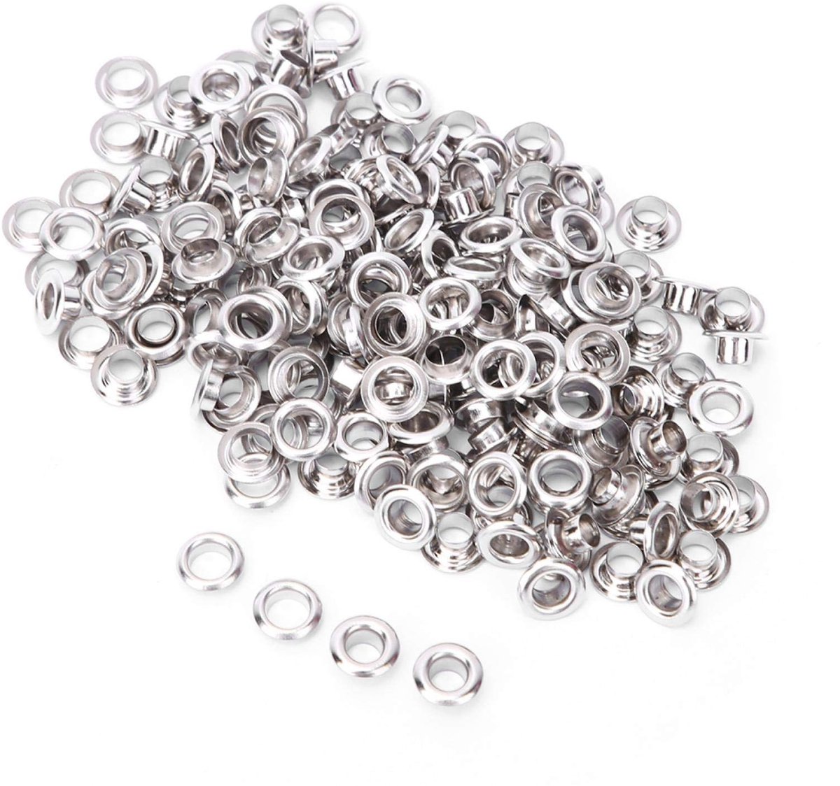 Grommets Set, 100 Stuks Messing Oogjes met Wasmachine voor Kleding, Canvas, Leer, DIY Projecten, 4mm Binnendiameter, Zilver