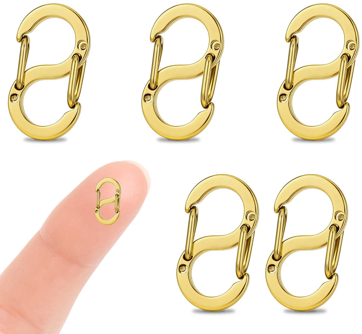 5 Stuks Dubbel Openende Karabijnsluiting, RVS Sluiting en Connectors voor DIY Sieraden Maken en Repareren (Goud)