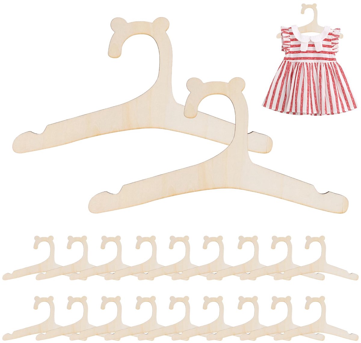 Kleerhangers voor kinderen, van hout, elegant en robuust, voor babykleding, kleine voorwerpen, pasgeborenen en poppen, antislip design, 20 stuks