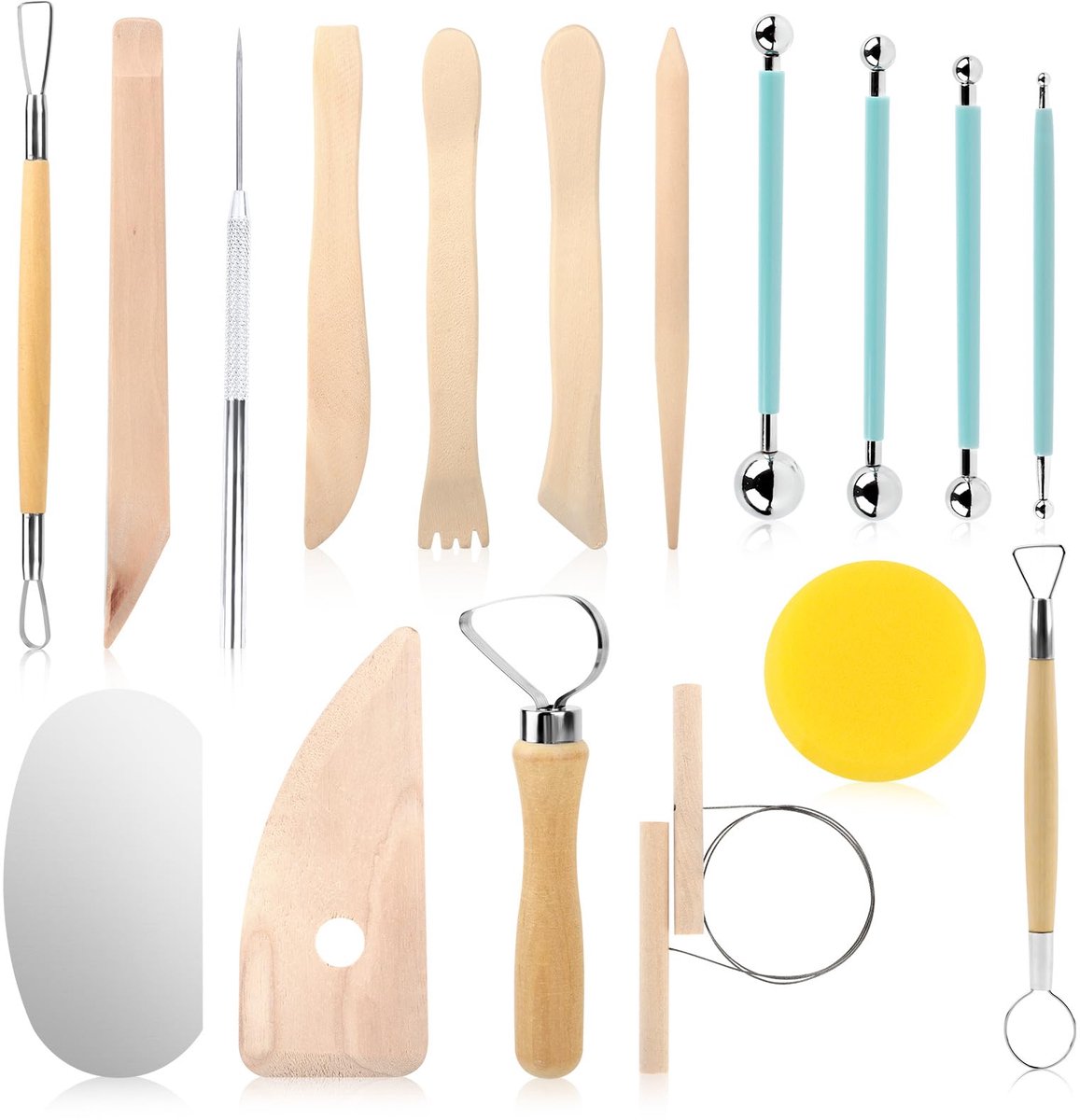 17-delige keramische set, gereedschap voor klei, gereedschap van keramiek, 42 stuks gereedschap met draagbare tas, keramisch gereedschap, sculptuur, voor kleisculptuur en taartdesign, om te knutselen