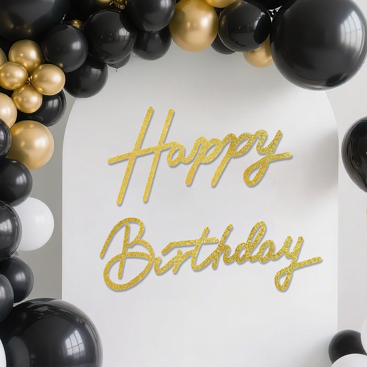 Happy Birthday-bord voor achtergrond, Happy Birthday-banner, glitter, letterbordjes, vilt, zelfklevende punten, perfect voor verjaardagsfeestachtergronden, wanddecoratie (goud)
