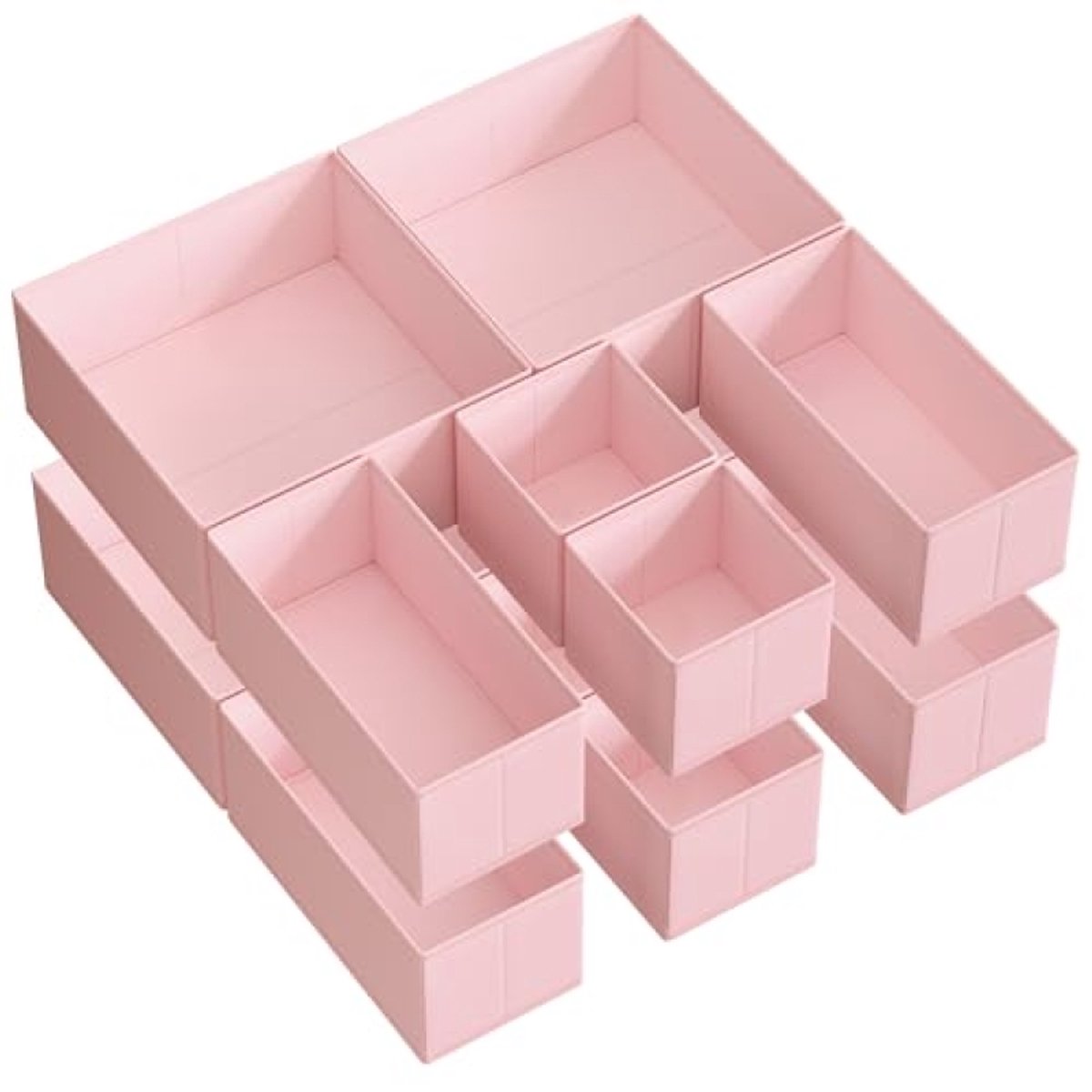 Huis Geluk Lade-opbergdoos set van 12, stoffen opbergdozen voor sokken, ondergoed en bh's, opvouwbaar, pastelroze