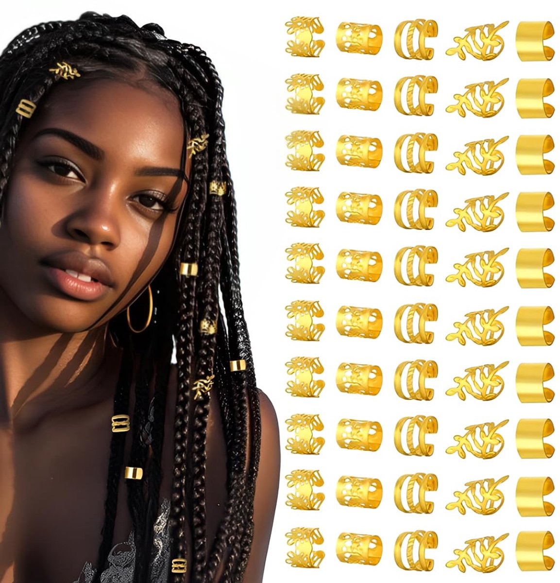 50 stuks haaraccessoires voor vlechten, dreadlocksieraden, spiraalklemmen, verstelbare aluminium haarspelden (goud)