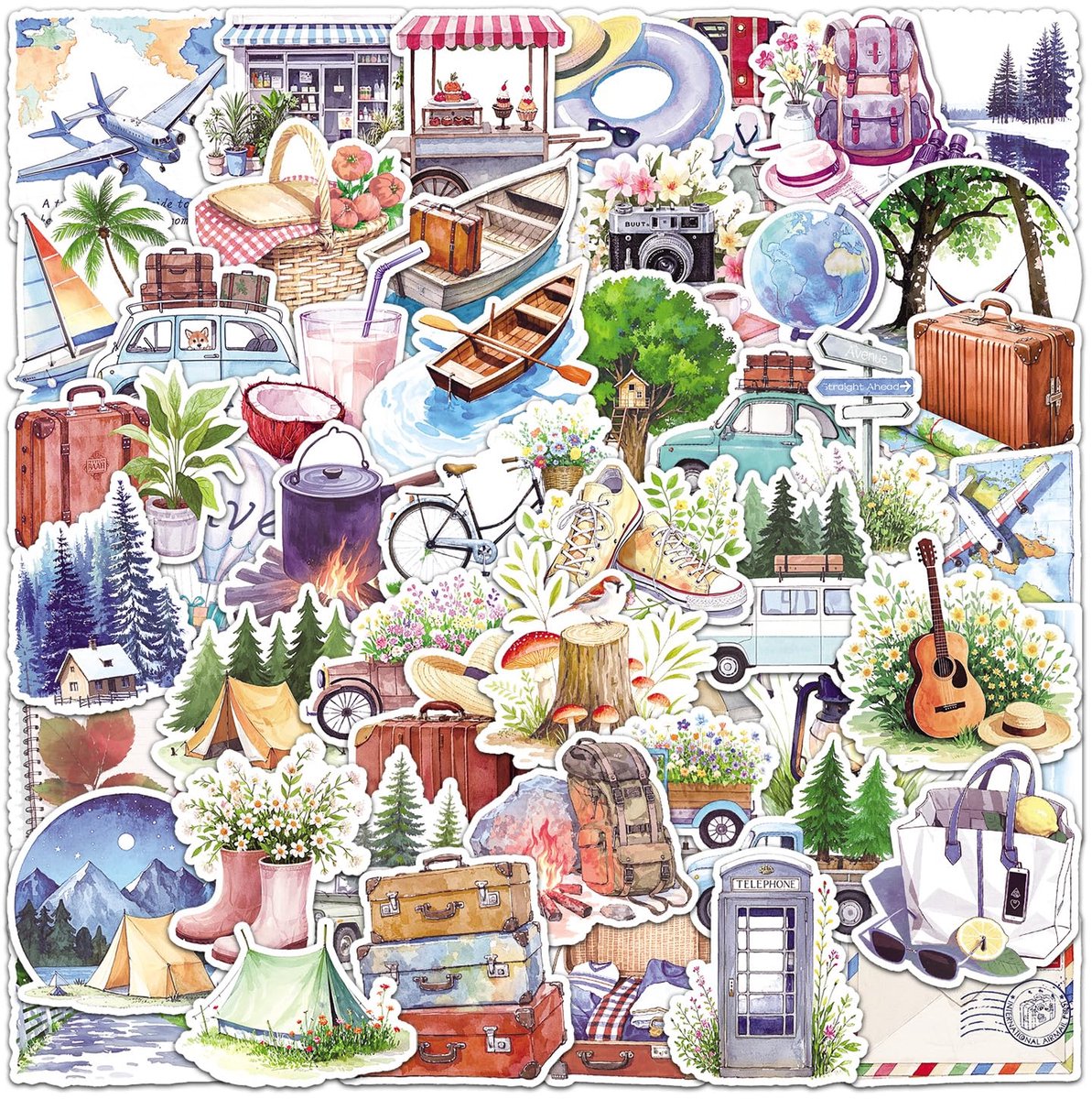 50 stuks vakantiestickers voor scrapbook, fotoalbum, journaling, accessoires, stickers voor koffer, laptop, notitieboek, telefoonhoes