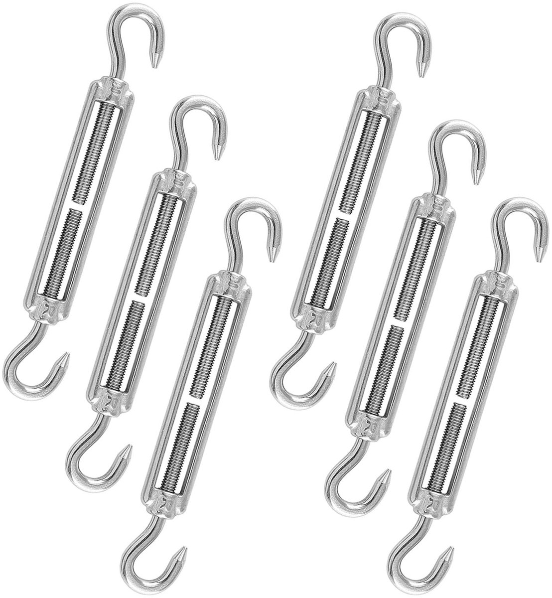 kabelspanner, 6 stuks, M6 wervels, kabelspanner, 304 roestvrij staal, verstelbare wervelhaken, CC, spanhaken voor touw of waslijn spannen (zilver)