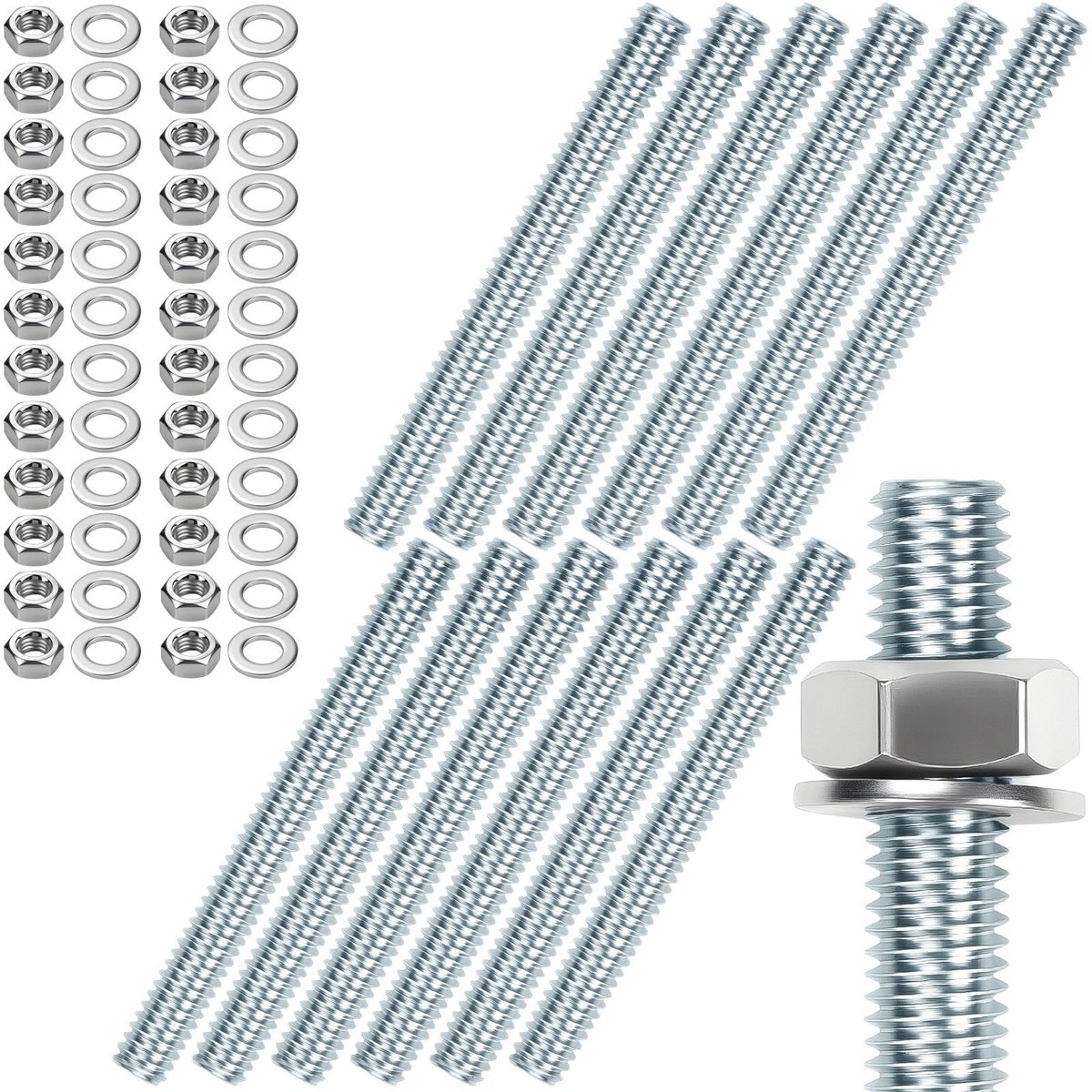 12 stuks draadstang M6 draadstangen M6 X 100mm draadstang draadbout Verzinkte staal draadstiften Blauw zink draadstijlen met 24st. zeskantmoeren en 24st. sluitringen