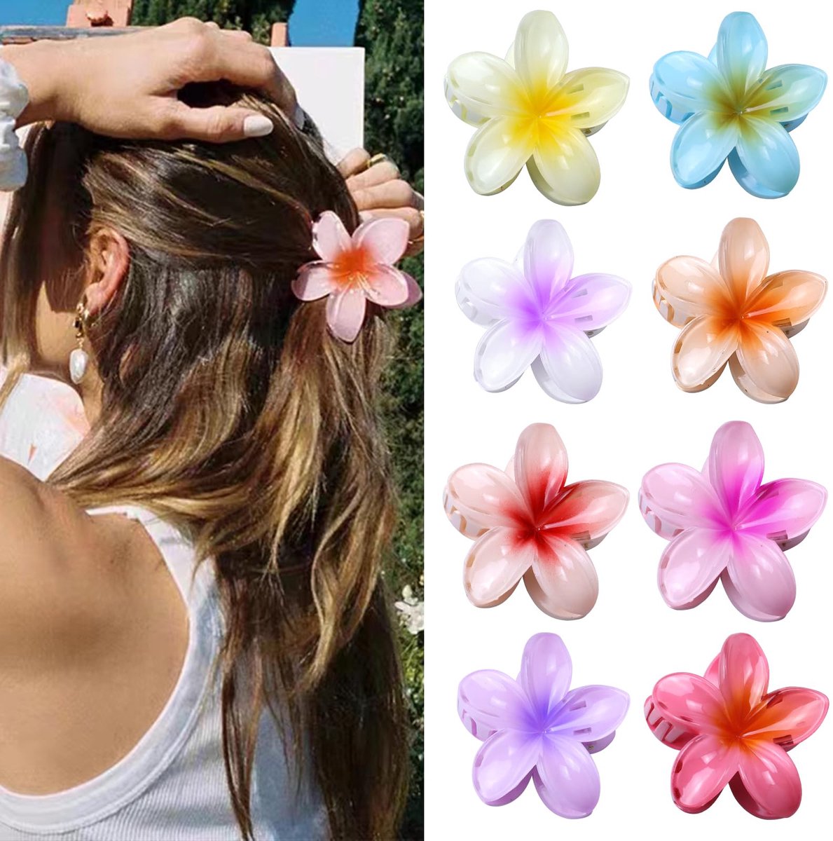 Flower Haarclip Elegante Acryl Haaraccessoires Voor Vrouwen Meisjes, 8 Stuks Antislip