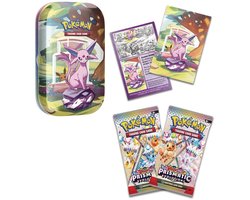 Pokémon Kaarten - Prismatic Evolution - Espeon Tin - 20 Kaarten Totaal - 2x Booster Pack + Bewaardoosje + Art Cart + Eevee Coin - Scarlet and Violet - Pokemon Cards - TCG - Box - Bundle - Pokemon Speelgoed - Scarlet en Violet - Prismatic Evolutions