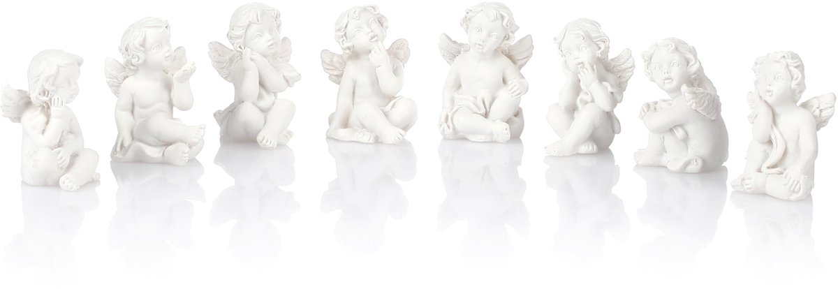 Engelfiguren, 8-delige set, engelfiguren voor tafeldecoratie, beschermengel, cadeau voor doop of Kerstmis, wit, 3 x 2 cm