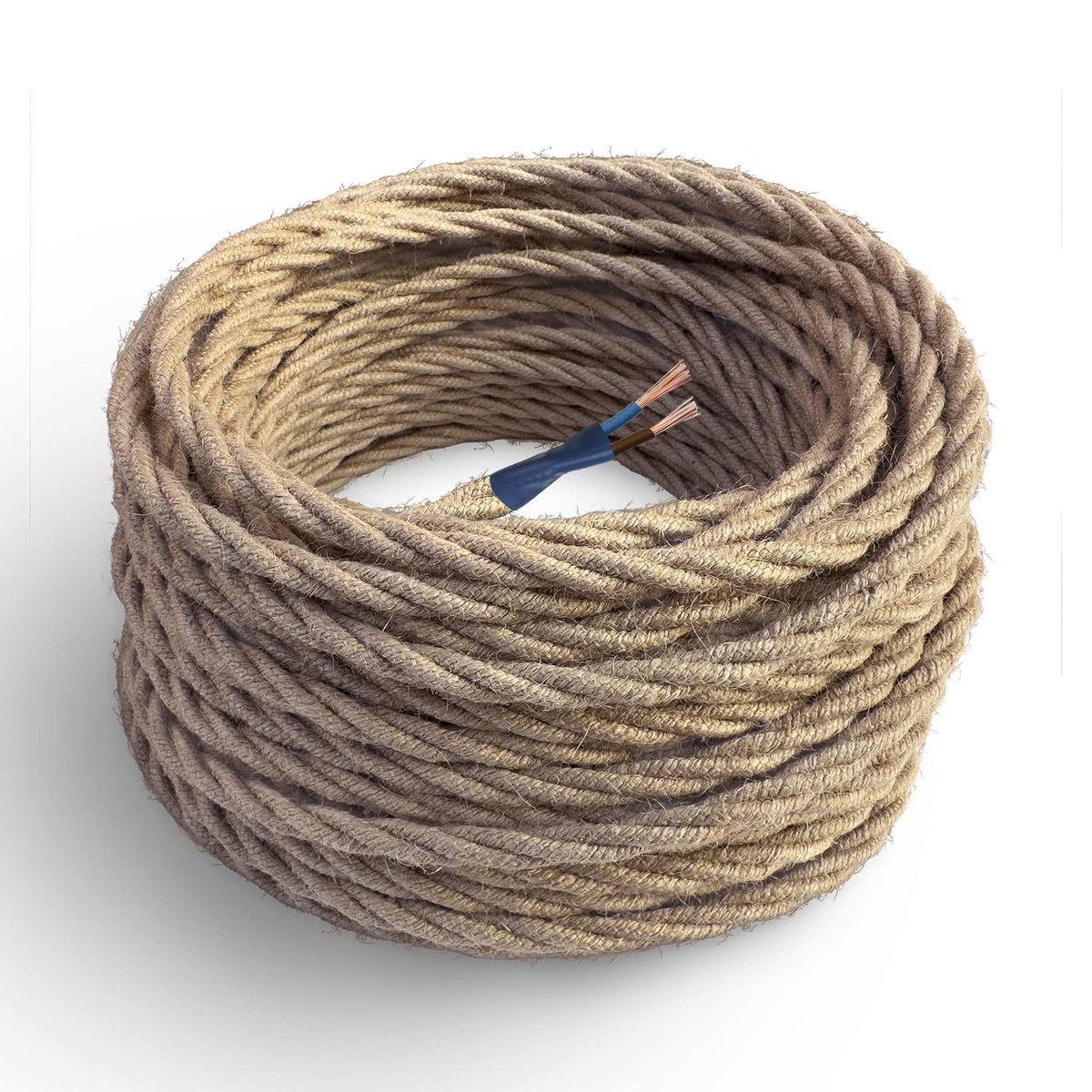 Gekleurde stofkabel jute, gevlochten, jute, 20 meter, 2-aderig 2x0,75 - Draad bekleed met vintage gekleurde stof voor lampen kroonluchters wandlampen en lampenkappen.