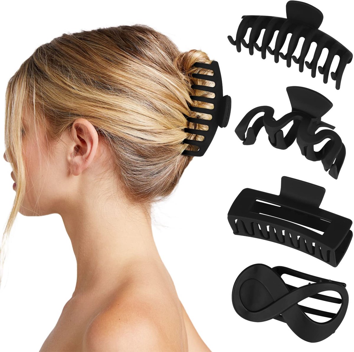 Haarklemmen, Groot Zwar Haarspelden voor Dames, Antislip Matte Hair Claw Clips, Haarspelden voor meisjes, Haarstyling Accessoires