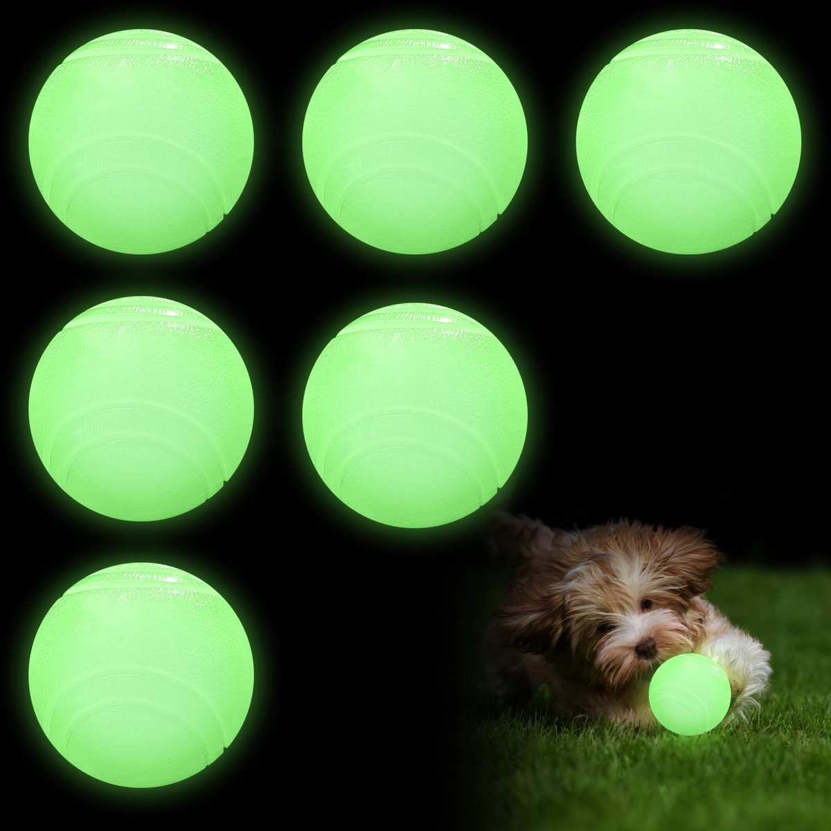 Hondenballen, 6 cm, oplichtende rubberen hondenballen, onverwoestbare hondenbal, interactieve hondenbal met hoge veerkracht voor kleine, middelgrote en grote honden