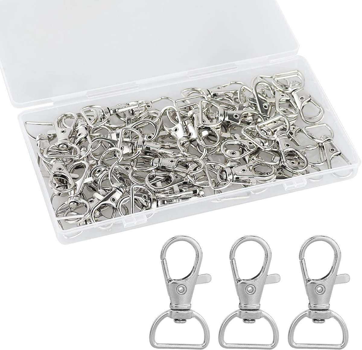 55 stuks D-ringen, sleutelhangers, draaibare clips, draaibare karabijnhaken, voor doe-het-zelf, om op te hangen, sieraden maken