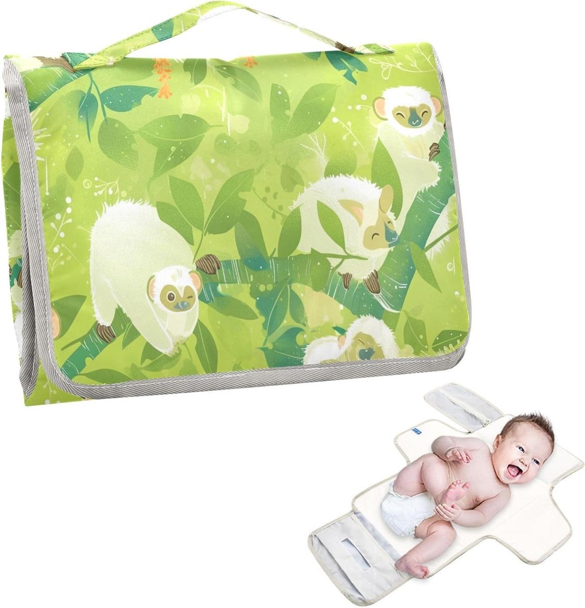 Herbruikbaar Aankleedkussen Baby - Draagbare Verschoonmat - Luier Wisselen Onderweg - Met Ingebouwd Kussen - 62 x 30 cm - Lichtgroen