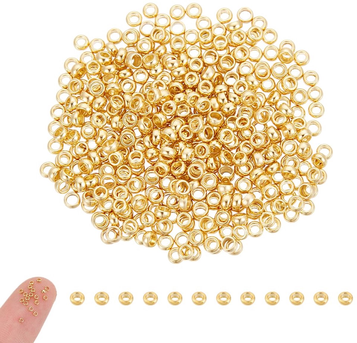 ongeveer 400 stuks 24K Vergulde Spacer Kralen 1.5mm Mini Rondelle Rvs Kralen Metalen Stopper Kralen Armband Crimp Kralen voor DIY Kettingen Armbanden Sieraden Maken