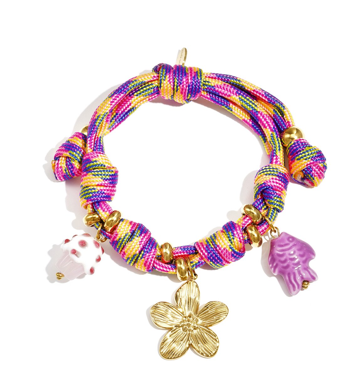 Armband Vakantie vibes - Touw - Verstelbaar in de door jou gewenste maat - Vis, bloem, ster - Stainless steel - Damesdingetjes