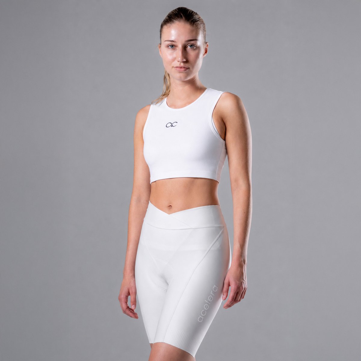 Acelera Intermediate Fietsshort Dames met Zeem Wit - Fietsbroek - Wielrenbroek - Wielerbroek - Mountainbike - Bibshort - Spinning - Fietskleding - Koersbroek - Kort - Dames - Maat S