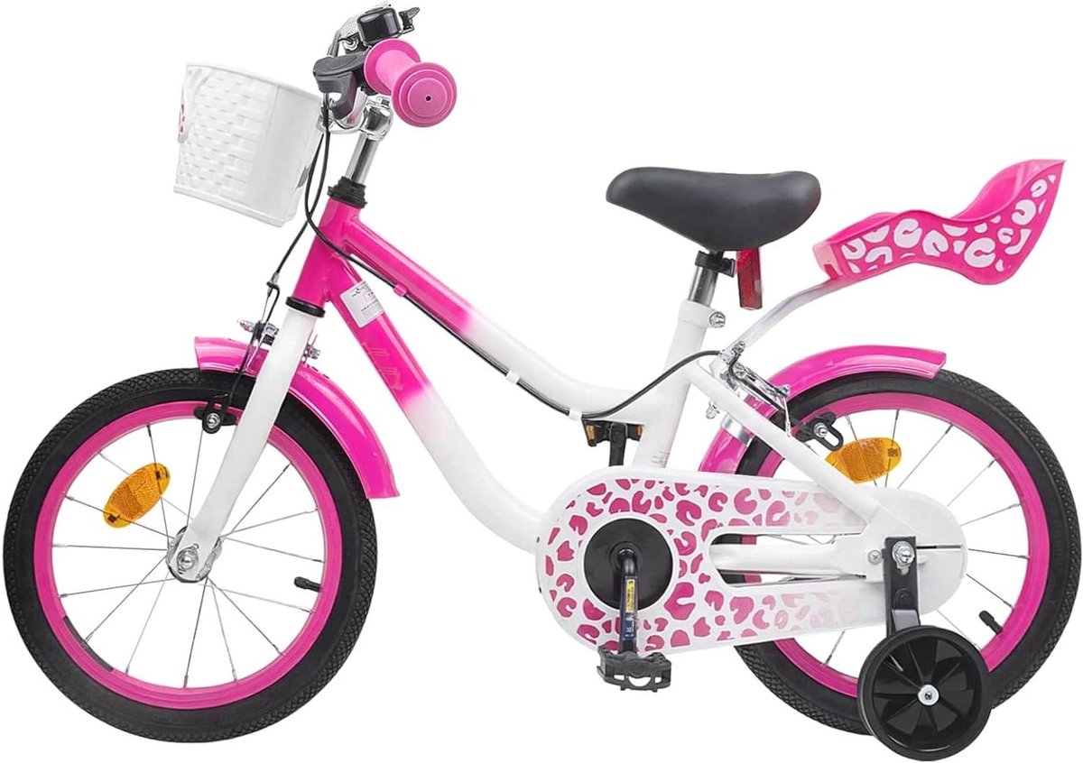 Kinderfiets Loopfiets met zijwieltjes Leren fietsen Verstelbaar stuur en zadel 14 inch Roze