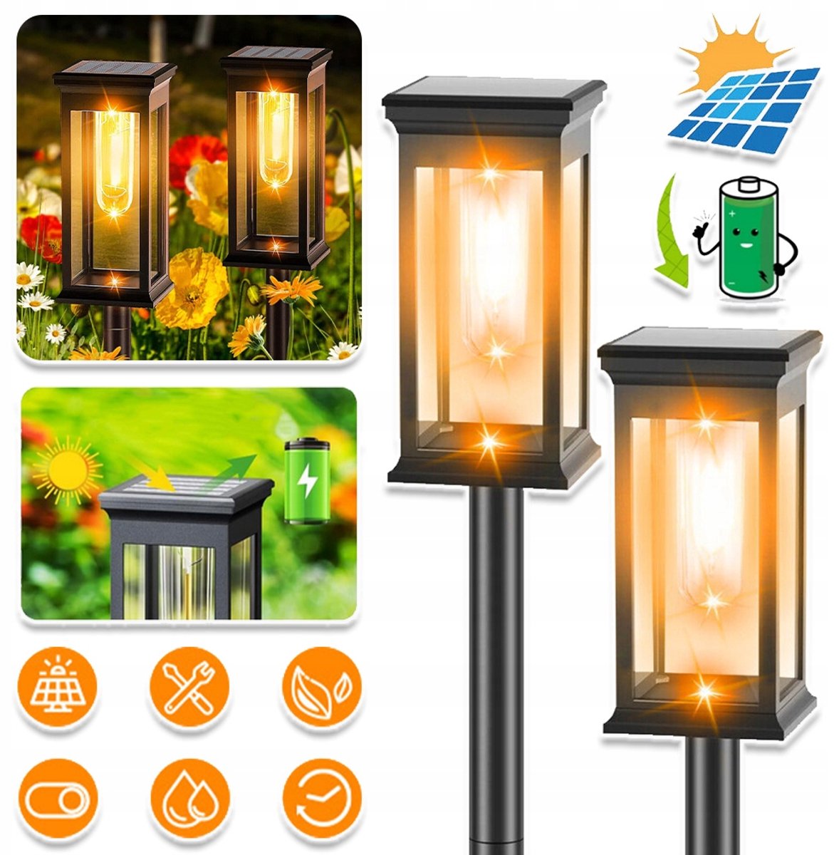 Zwarte Solar Buitenlamp Met Warm Wit Licht (2700K) - IP67 800 mAh 360° Verlichting Snel in De Grond Te Plaatsen - Weerbestendig 8-12 Uur Brandtijd - Voor Terras, Gazon En Oprit