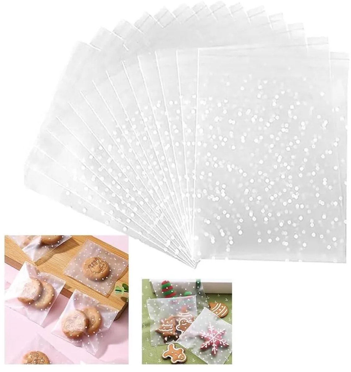 400 zelfklevende transparante cellofaan zakjes, kleine plastic zakjes, geschikt voor koekjes, snoep en gebak, transparante zakjes