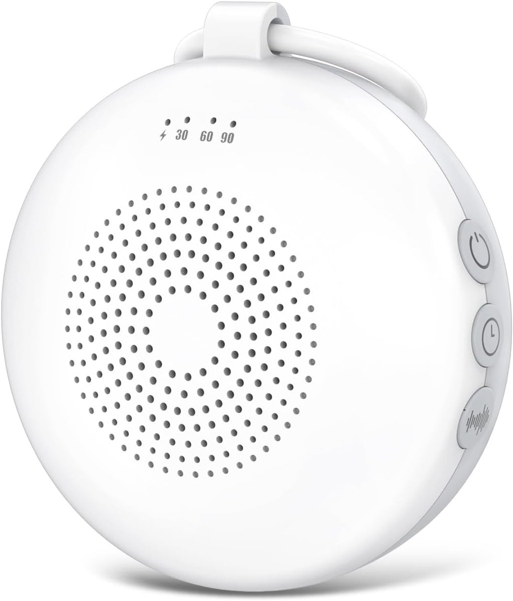 Noise Machine Baby, Draagbare Witte Ruis met 12 Rustgevende Geluiden, 15 Volumeniveaus en 3 Timers, Bluetooth-functie, 6 Helderheidsniveaus Warm Wit Nachtlampje, Type-C Opladen