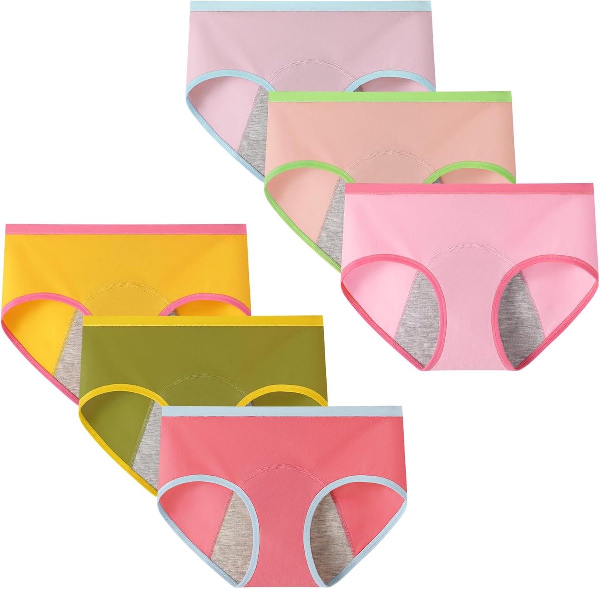ondergoed voor tienermeisjes, menstruatiebroek, lekvrij, medium taille, solide broekje, voor tieners van 10-18 jaar (6 stuks) (moet met tampons worden gebruikt)