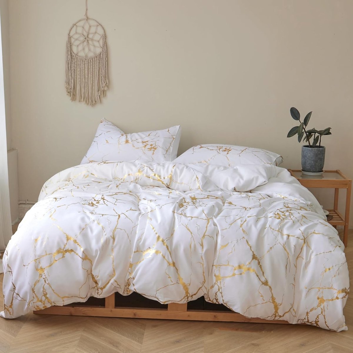 Beddengoed 135 x 200 cm wit goud marmer patroon geborsteld microvezel esthetisch vintage zacht ademend omkeerbaar beddengoed luxe dekbedovertrek 135 x 200 cm en 1 kussensloop 80 x 80 cm met